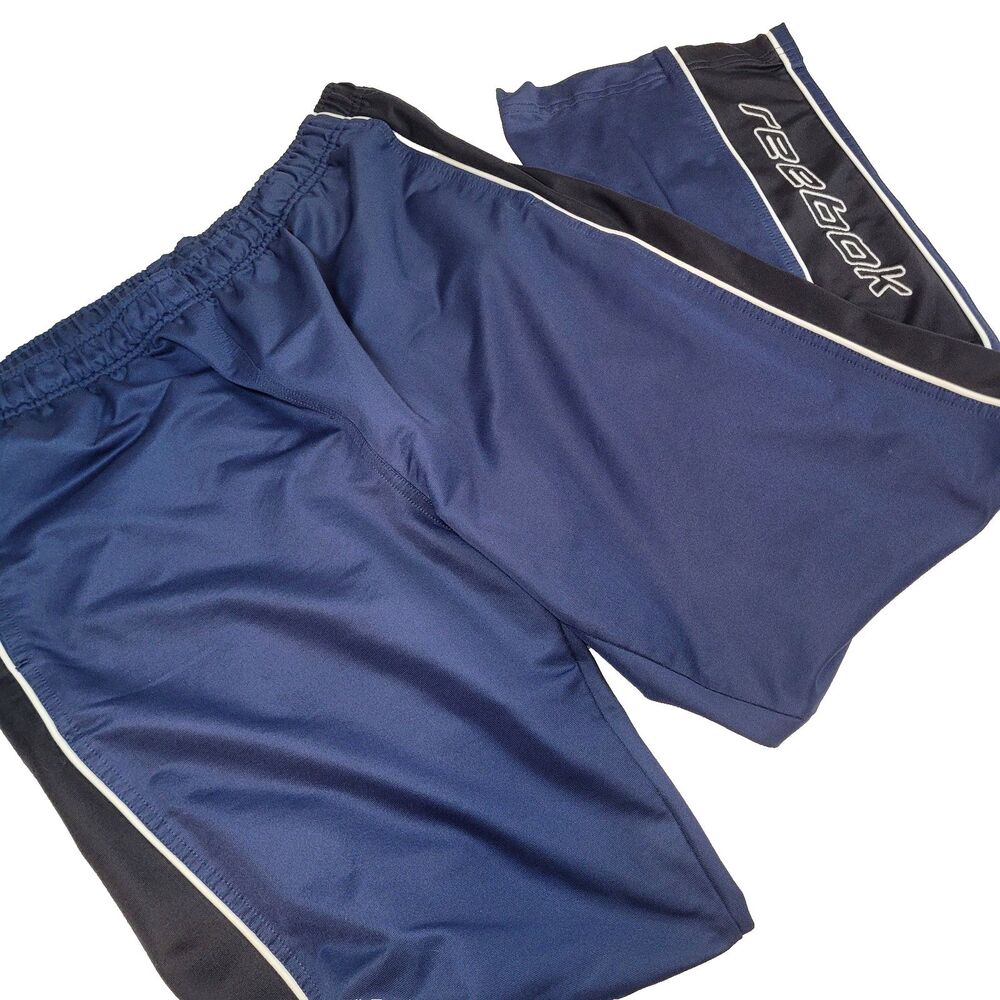 Vintage Reebok Baggy Track Pants Men's XL 34" Blue Black Track Joggers Ankle Zip